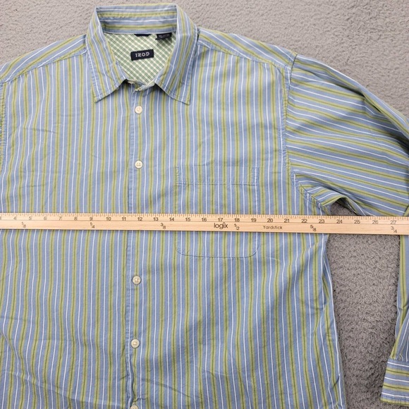 Izod Shirt Mens Large Blue Green Striped Long Sleeve Button Up Preppy Classic - Picture 13 of 13